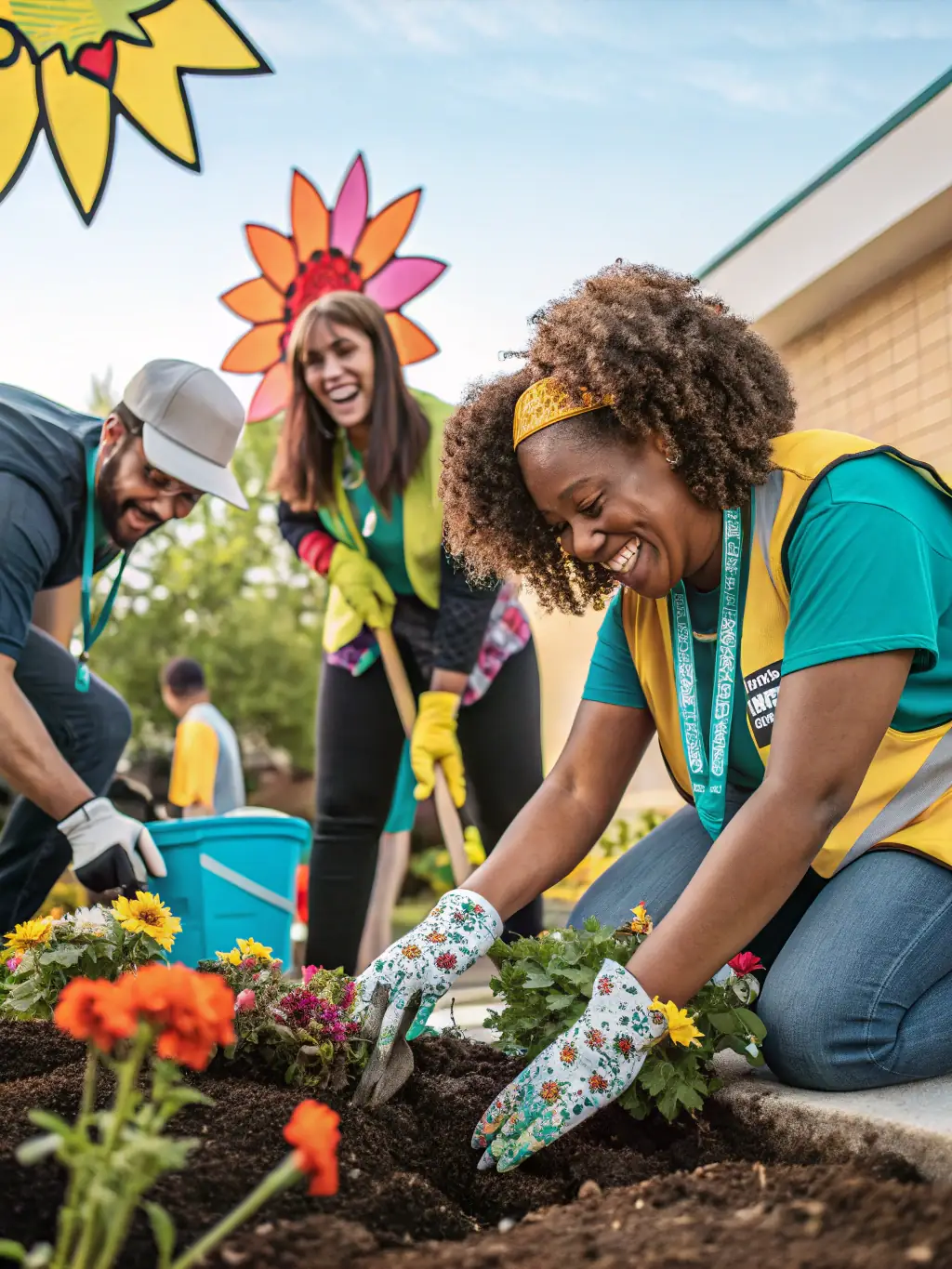 A picture of volunteers working together on a community project in Cheboygan County, demonstrating the Wonderful Life Family Foundation's commitment to fostering community engagement.
